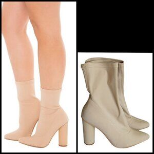 Cape Robbin pointed Toe Lycra Paw1 Nude Elastic Pull-on Ankle Boot size 8 heel